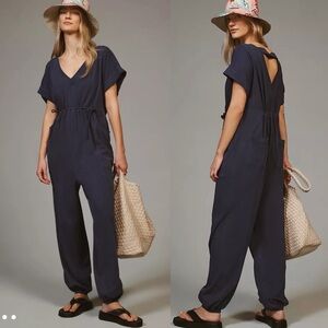 Daily Practice Anthropologie Oversized Loungewear Athleisure Navy Junpsuit